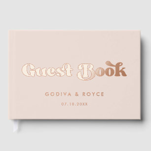 Livre D'or Élégant Retro Peach Rose Rose Mariage de feuille d