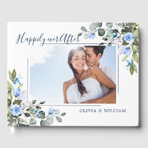 Livre D'or Élégant Rose bleu Eucalyptus Mariage PHOTO