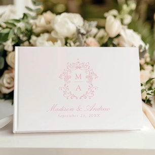 Livre D'or Élégant Rose Chinoiserie Crest Monogram Mariage