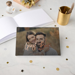 Livre D'or Élégant Rose de script photo moderne Mariage Gold 