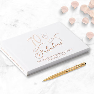 Livre D'or Elégant Rose Gold Foil Blanc 70e anniversaire fête