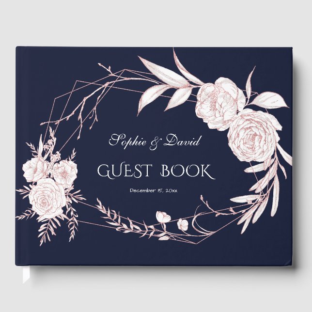 Livre D'or Elégant Rose or blanc Fleurs Mariage géométrique (Recto)