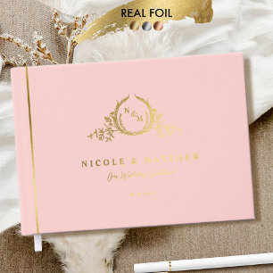Livre D'or Élégant rose pâle et Mariage de monogramme à huile