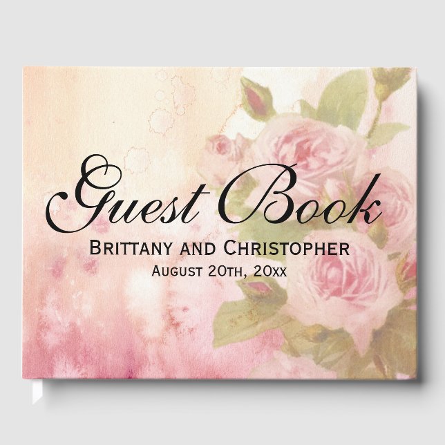 Livre D'or Élégant rose Roses Mariage d'été personnalisé (Recto)