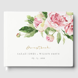 Livre D'or Elégant rose vert pivoine Floral Merci Mariage