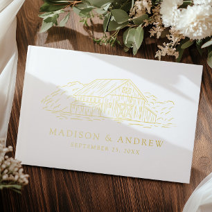 Livre D'or Élégant Rustic Grange Gold Foil Mariage photo