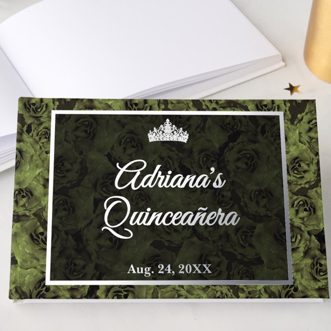 Livre D'or Elegant Sage Green Floral Quinceanera Silver (Créateur téléchargé)