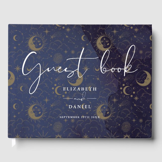 Livre D'or Élégant Script Celestial Mariage mystique (Recto)