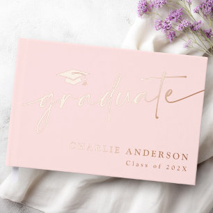 Livre D'or Élégant script de graduation casquette diplômé ros