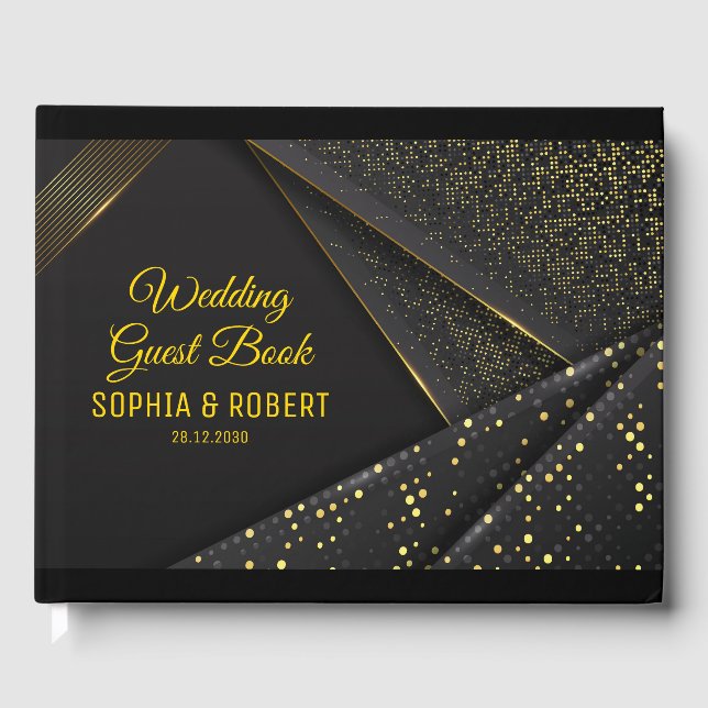 Livre D'or Élégant Script Golden Floral Luxury Black Mariage (Recto)