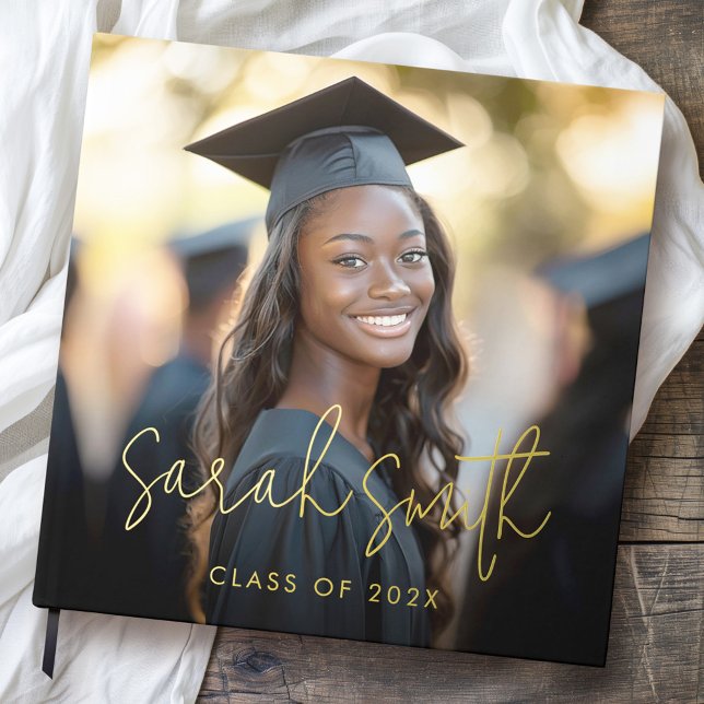 Livre D'or Élégant script graduation photo nom du diplômé (Elegant script graduation photo graduate name guest book)