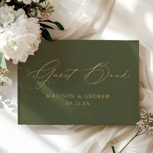 Livre D'or Élégant script moderne Mariage vert olive