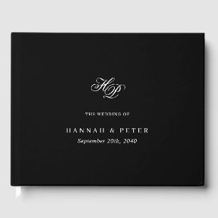 Livre D'or Élégant Script Monogramme minimal noir Mariage chi