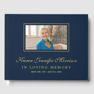 Livre D'or Elegant Script Navy Blue Photo In Loving Memory