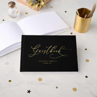 Livre D'or élégant script noir et or mariage