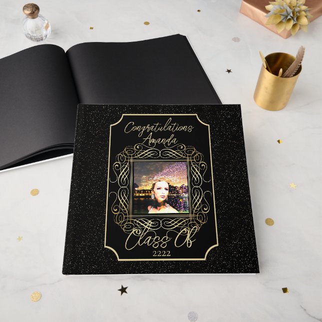 Livre D'or Elegant Scroll + Gold Dots Congratulation Class of (Recto ouvert)