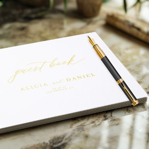 Livre D'or Élégant simple calligraphie or minimaliste mariage