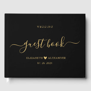 Livre D'or Élégant Simple Gold Script Mariage noir
