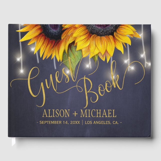 Livre D'or Élégant tournesol chute typographie script mariage (Recto)