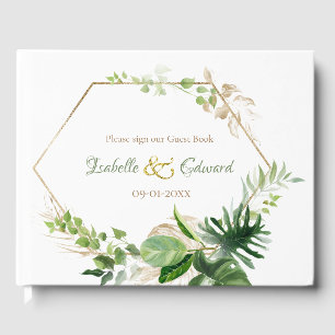 Livre D'or Elégant Tropical Vert Aquarelle Monstera Feuilles