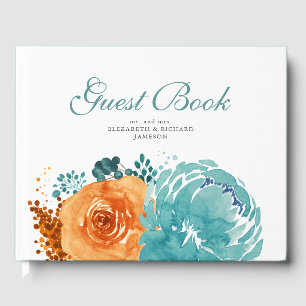 Livre D'or Élégant Turquoise Burnt Orange Fall Floral Mariage