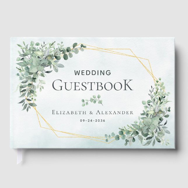 Livre D'or Elégant verdure Eucalyptus Mariage géométrique or (Recto)