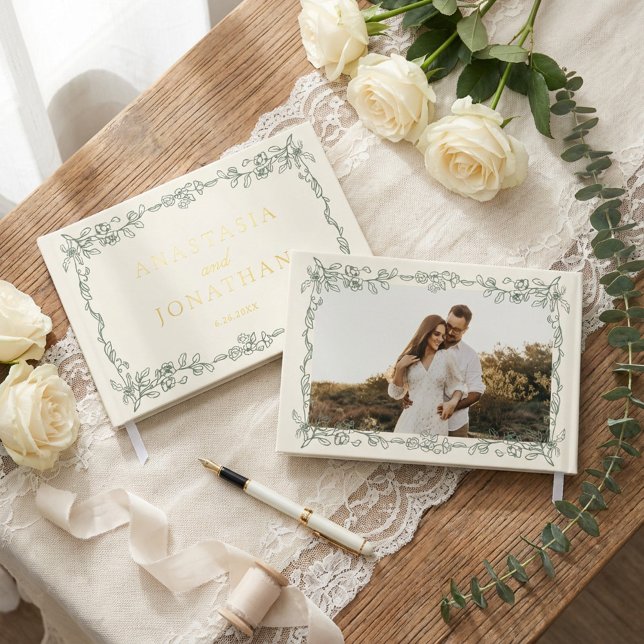 Livre D'or Elegant Vintage Sage Green Photo Wedding  (Créateur téléchargé)