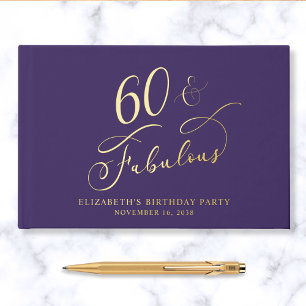 Livre D'or Élégant violet 60e anniversaire de fête Gold