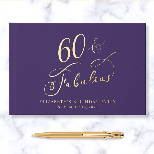 Livre D'or Élégant violet 60e anniversaire de fête Gold (Créateur téléchargé)