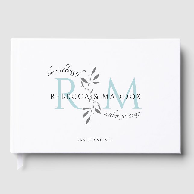 Livre D'or Elegant Wedding Aqua Botanical Monogram (Recto)