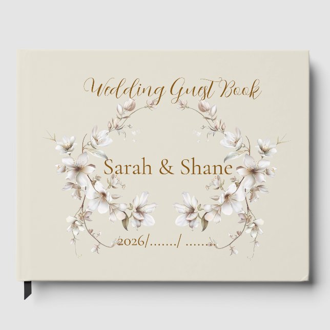 Livre D'or Elegant White Botanical Blossom Ivory Wedding (Recto)