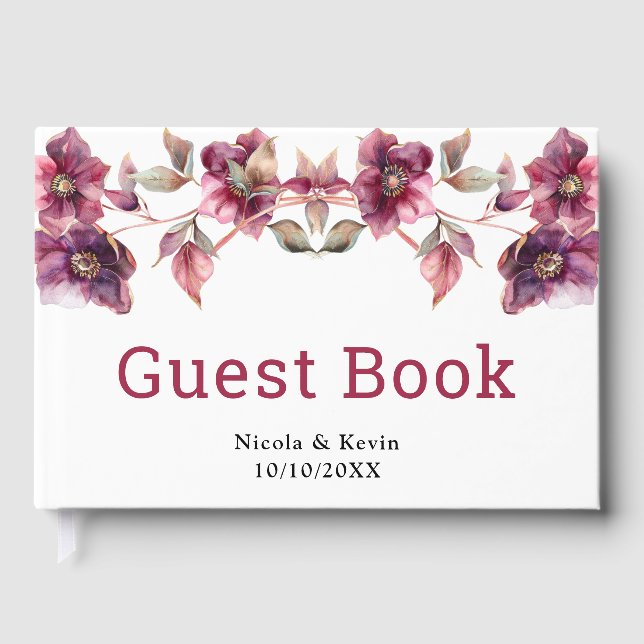 Livre D'or Elegant Winter Hellebore Floral Burgundy Wedding (Recto)