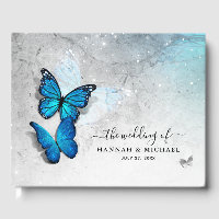 Elégante aquarelle argent et papillon bleu