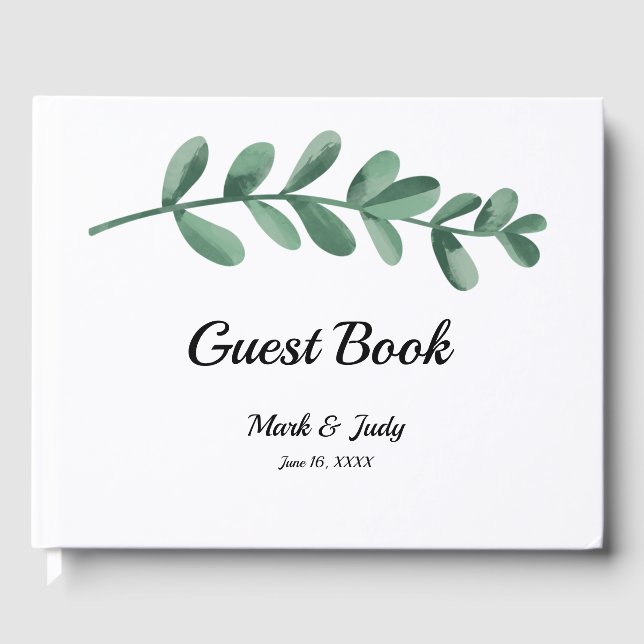 Livre D'or Elégante Aquarelle classique Vert Feuille Mariage (Recto)