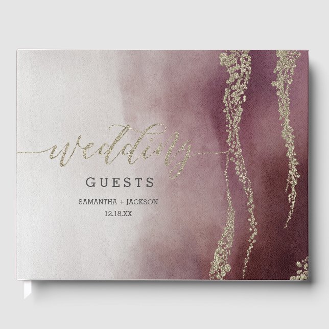 Livre D'or Elégante aquarelle en Mariage de canneberge Monogr (Recto)