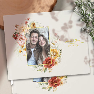 Livre D'or Elégante aquarelle Floral Mariage Photo Gold