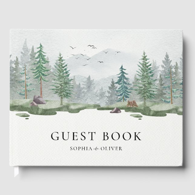 Livre D'or Elégante aquarelle Forêt de bois Mariage rustique (Recto)