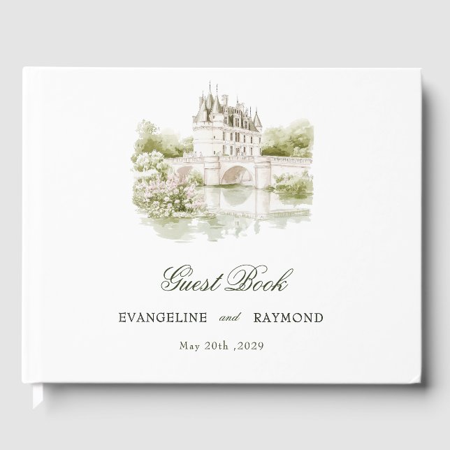 Livre D'or Elégante aquarelle Manor Jardin Mariage (Recto)