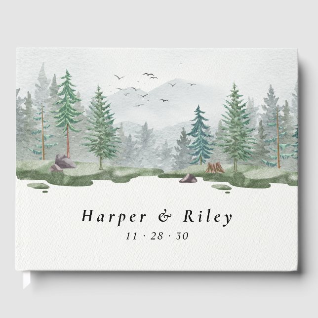 Livre D'or Elégante aquarelle Mariage forestier (Recto)