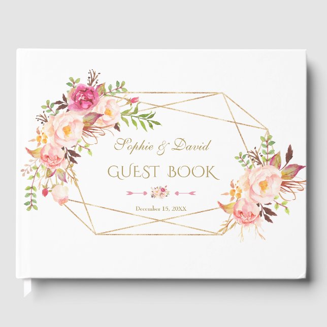 Livre D'or Elégante aquarelle rose rose rose Mariage or (Recto)