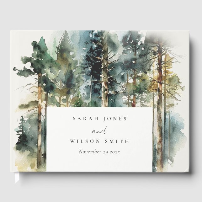 Livre D'or Elégante aquarelle verte Mariage forestier (Recto)