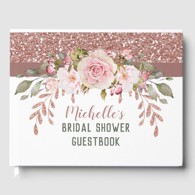 Livre D'or Élégante Baby Shower Rose Gold Aquarelle (Recto)