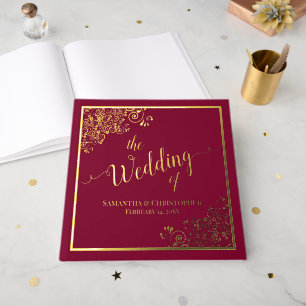 Livre D'or Élégante calligraphie Bourgogne & Mariage Gold Foi