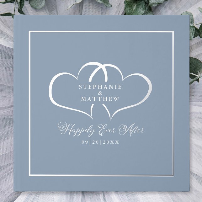 Livre D'or Élégante calligraphie de mariage Coeurs photo Arge (Elegant Wedding Calligraphy Photo Hearts Silver Foil Guest Book)