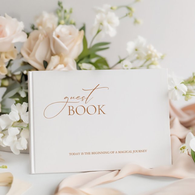 Livre D'or Élégante calligraphie moderne Mariage blanc (Elegant Modern Calligraphy White Wedding Guest Book)