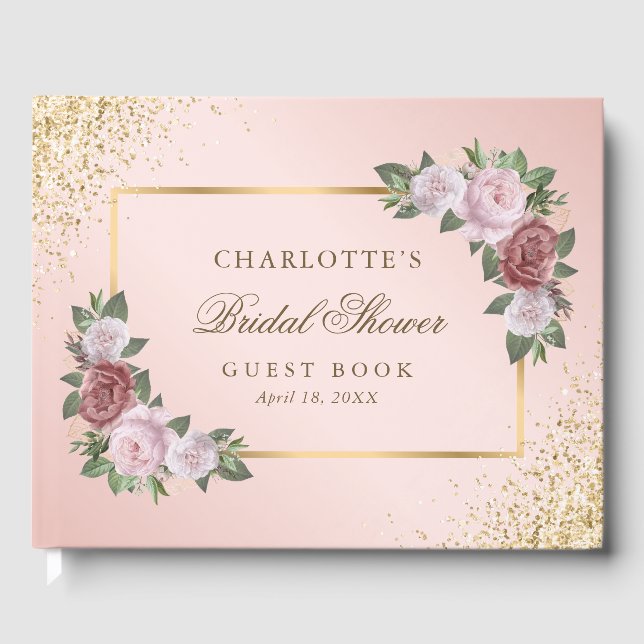 Livre D'or Elégante Fête des mariées Florale Blush Pink Gold (Recto)