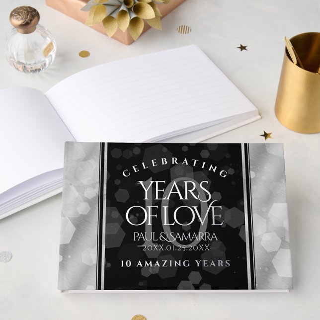 Livre D'or Élégante fête du 10e anniversaire du Mariage de Ti (Elegant 10th Tin Wedding Anniversary Foil Guest Book Cover Photo)