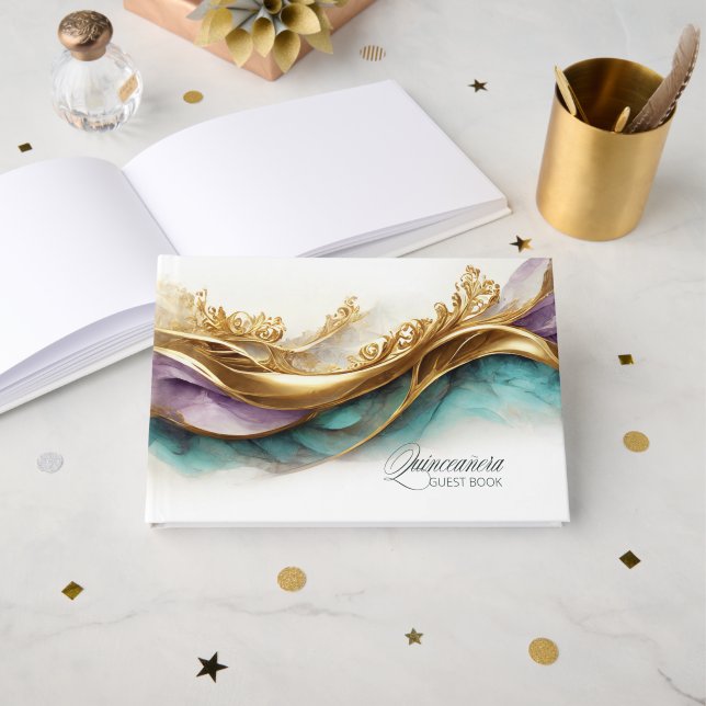 Livre D'or Élégante Fiesta Quinceanera ID1029 (Recto ouvert)