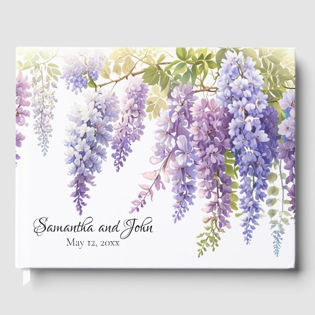 Livre D'or Elégante glycine d'aquarelle violette florale (Recto)