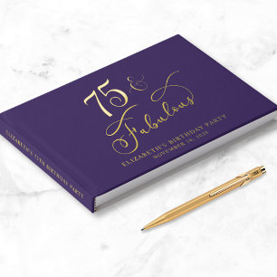 Livre D'or Elégante Gold Foil Purple 75e fête d'anniversaire